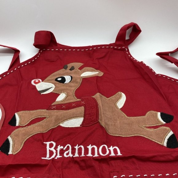 Pottery Barn Kids Apron Brannon Rudolph Reindeer Christmas Children’s Red - Picture 2 of 9